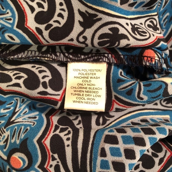 Ann Taylor Loft Large Blue Geometric Patterned Women's Top L/S Silky - Picture 6 of 6